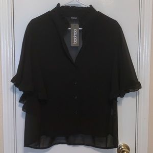 NWT Button Down Sheer Black Blouse
